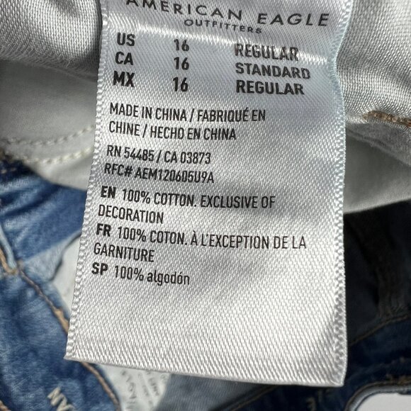 American Eagle Jeans Women's 16R Mom Straight Jean Blue Faded Distressed Denim - Picture 9 of 16